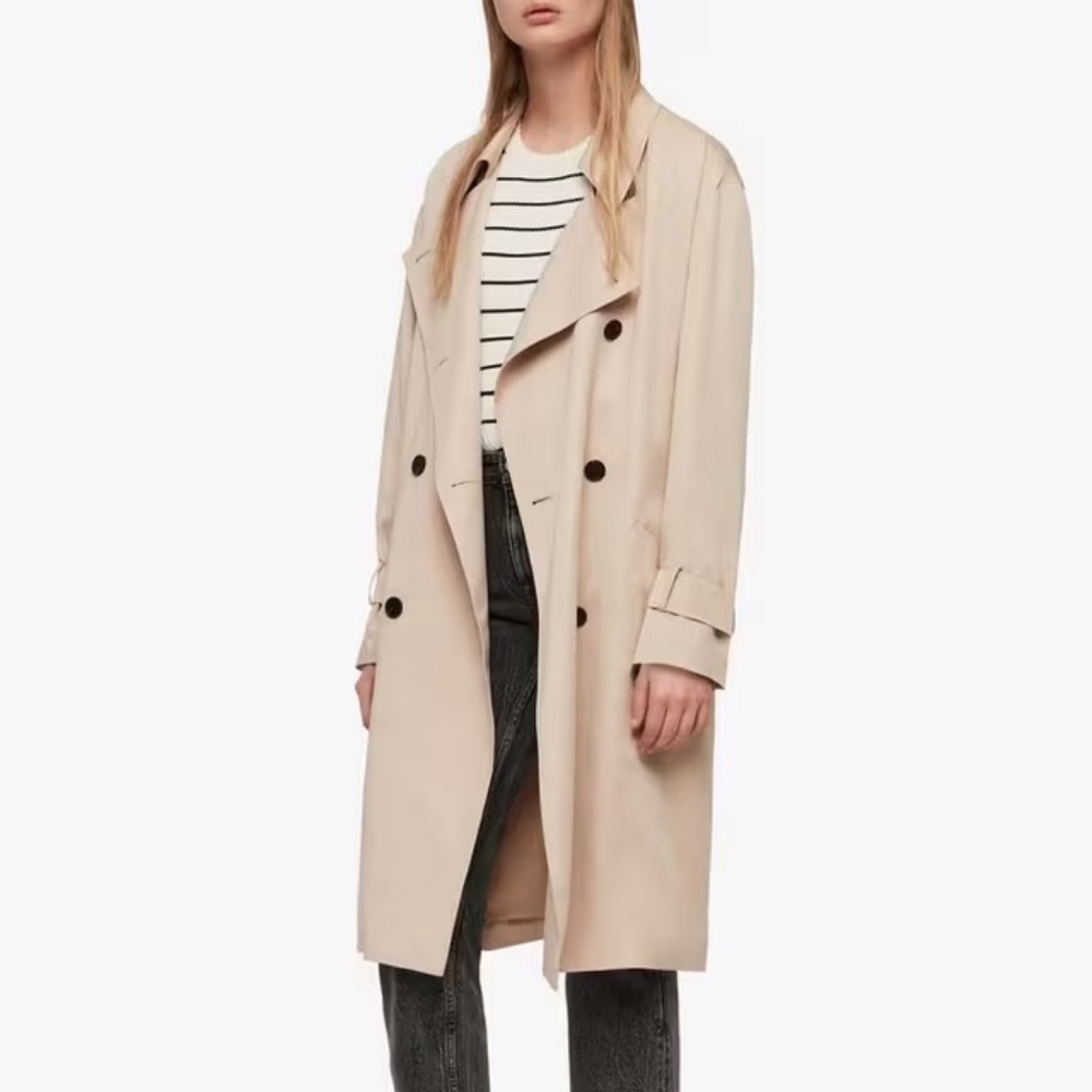All Saints Beige Double-Breasted Trench Coat